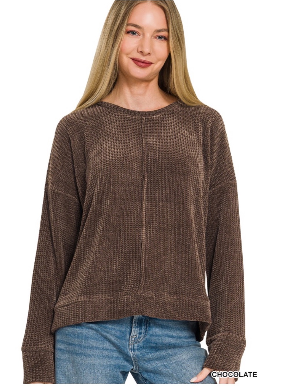 42 ❤️ Zenana CHENILLE WAFFLE CENTER
SEAM SWEATER